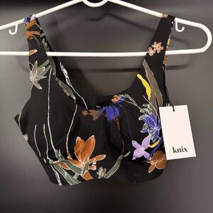 NWT Knix Luxelift Wireless Night Garden Floral Black Bra Sz S Black